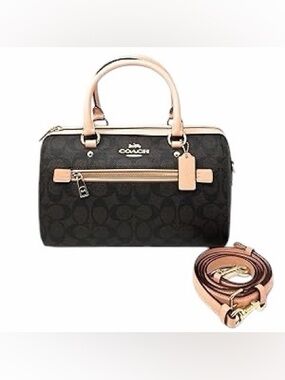 Coach Black Signature Satchel with Tan Trim and Strap